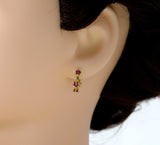 Fuchsia Flower CZ Huggie Earring, Sku#Y615