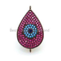 CZ Micro Pave Fuchsia Teardrop Connector with Turquoise Evil Eye for Bracelet/Necklace, Cubic Ziroconia Space Connector, 15x27mm,sku#E26