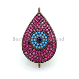 CZ Micro Pave Fuchsia Teardrop Connector with Turquoise Evil Eye for Bracelet/Necklace, Cubic Ziroconia Space Connector, 15x27mm,sku#E26