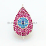 CZ Micro Pave Fuchsia Teardrop Connector with Turquoise Evil Eye for Bracelet/Necklace, Cubic Ziroconia Space Connector, 15x27mm,sku#E26