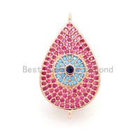 CZ Micro Pave Fuchsia Teardrop Connector with Turquoise Evil Eye for Bracelet/Necklace, Cubic Ziroconia Space Connector, 15x27mm,sku#E26