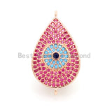 CZ Micro Pave Fuchsia Teardrop Connector with Turquoise Evil Eye for Bracelet/Necklace, Cubic Ziroconia Space Connector, 15x27mm,sku#E26