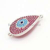 CZ Micro Pave Fuchsia Teardrop Connector with Turquoise Evil Eye for Bracelet/Necklace, Cubic Ziroconia Space Connector, 15x27mm,sku#E26