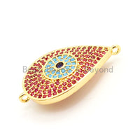 CZ Micro Pave Fuchsia Teardrop Connector with Turquoise Evil Eye for Bracelet/Necklace, Cubic Ziroconia Space Connector, 15x27mm,sku#E26