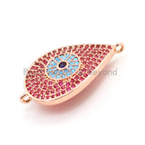 CZ Micro Pave Fuchsia Teardrop Connector with Turquoise Evil Eye for Bracelet/Necklace, Cubic Ziroconia Space Connector, 15x27mm,sku#E26