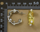 Pearl Hammered Gold Silver Hoop Earrings, sku#J330