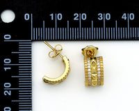 CZ Gold Silver Pave Huggie Stud Earrings, Sku#B214