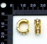 CZ Gold Pearl Huggie Earrings, Sku#Y732