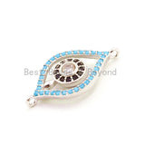 CZ Micro Pave Turquoise Evil Eye Connector for Bracelet/Necklace, Cubic Zirconia Space Connector, 12x23mm,sku#E36