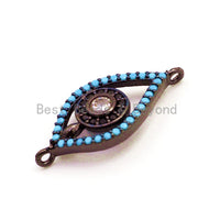 CZ Micro Pave Turquoise Evil Eye Connector for Bracelet/Necklace, Cubic Zirconia Space Connector, 12x23mm,sku#E36