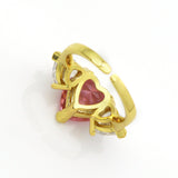 Pink Clear Crystal Heart Ring, Sku#B213