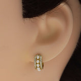 CZ Gold Pearl Huggie Earrings, Sku#Y732