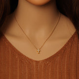 Gold Silver Link Cross Charm Adjustable necklace, Sku#EF353