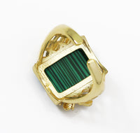 CZ Gold Bee On Malachite Rectangle Stone Ring, Sku#LK744