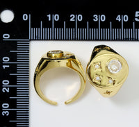 CZ Gold North Star Round Stone Signet Statement Ring, Sku#LK743