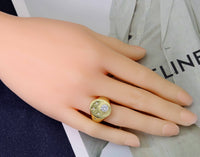 CZ Gold North Star Round Stone Signet Statement Ring, Sku#LK743