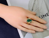 CZ Gold Bee On Malachite Rectangle Stone Ring, Sku#LK744