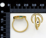 CZ Gold Enamel Evil Eye Cresent Moon Ring, Sku#JL133