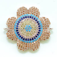 CZ Micro Pave Turquosie Cobalt Flower Connector for Bracelet/Necklace, Cubic Zirconia Space Connector, 23mm, sku#E64