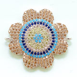 CZ Micro Pave Turquosie Cobalt Flower Connector for Bracelet/Necklace, Cubic Zirconia Space Connector, 23mm, sku#E64