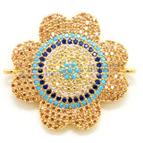 CZ Micro Pave Turquosie Cobalt Flower Connector for Bracelet/Necklace, Cubic Zirconia Space Connector, 23mm, sku#E64