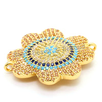 CZ Micro Pave Turquosie Cobalt Flower Connector for Bracelet/Necklace, Cubic Zirconia Space Connector, 23mm, sku#E64