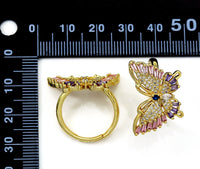 Baguette CZ Gold Butterfly Statement Ring, Sku#LD327