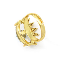 Blue Clear Crystal Gold Evil Eye Statement Ring, Sku#LD328