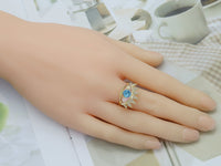 Blue Clear Crystal Gold Evil Eye Statement Ring, Sku#LD328