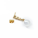 Gold CZ Pearl Dangle Earrings, Bridal Jewlery, Sku#ZX100