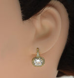 Rectangle CZ On Oval Statement Earrings, Sku#B222