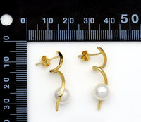 Gold CZ Pearl Curve Swirl Stud Earrings, Sku#ZX102