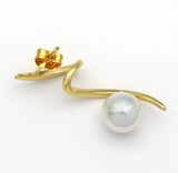 Gold CZ Pearl Curve Swirl Stud Earrings, Sku#ZX102