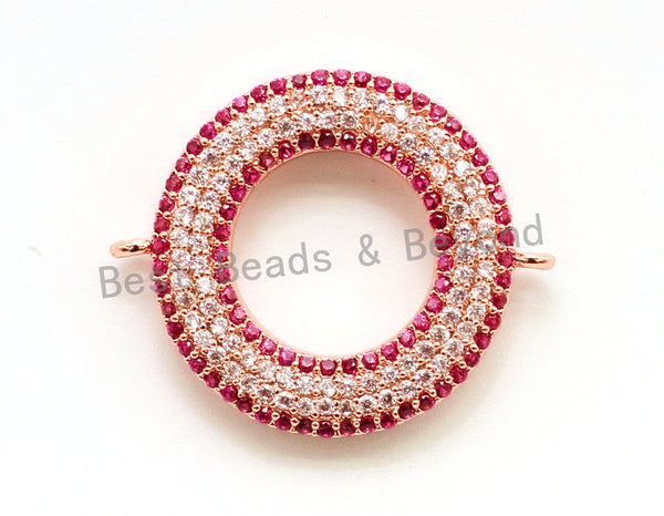 CZ Micro Pave Fuchsia Donut Ring Connector for Bracetlet/Necklace, Cubic Zirconia Space Connector, 22x27mm,sku#E69