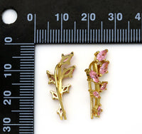 Gold Pink CZ Ear Climber Earrings, Branch Earrings, Sku#B224