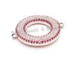 CZ Micro Pave Fuchsia Donut Ring Connector for Bracetlet/Necklace, Cubic Zirconia Space Connector, 22x27mm,sku#E69