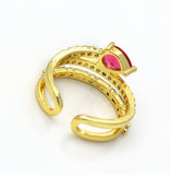 Gold Ruby Drop Swirl multiline Ring, Sku#LD335