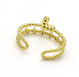 CZ Tiny Gold Heart Double Line Ring, Sku#LD337