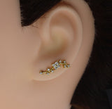 Gold Ear Climber Earring in Clear Crystal, Flower Blossom Earrings, Sku#B223
