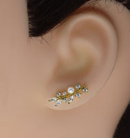 Gold Ear Climber Earrings, Pearl Branch Earrings, Sku#B225