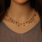 Multicolor Drop Star Gold Link Chain Necklace, Sku#EF354