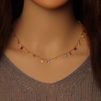 Multicolor Heart Link Chain Adjustable Necklace, Sku#EF356