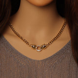 Gold Cuban Chain Leopard Head Connector Necklace, Sku#LD461