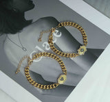 Blue Pave Evil Eye Lock Cuban Chain Necklace Bracelet, sku#EF163