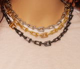 U Shape Chain Necklace with CZ Link focal, Sku#EF183