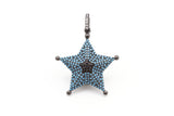 CZ Micro Pave 28x36mm Turquoise Star Pendant/Charm, Cubic Zirconia Pendant/Charm for Necklace Bracelet, Fashion Jewelry Findings, sku#F5