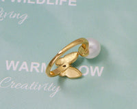 Butterfly and Pearl Open Ring, Sku#ZX47