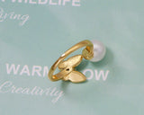 Butterfly and Pearl Open Ring, Sku#ZX47