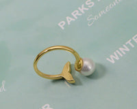 Mother of  Pearl Shark Tail and Ball Open Ring, Sku#ZX46