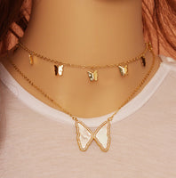 Dainty Gold Butterfly Pearl Butterfly Necklace, Sku#EF201